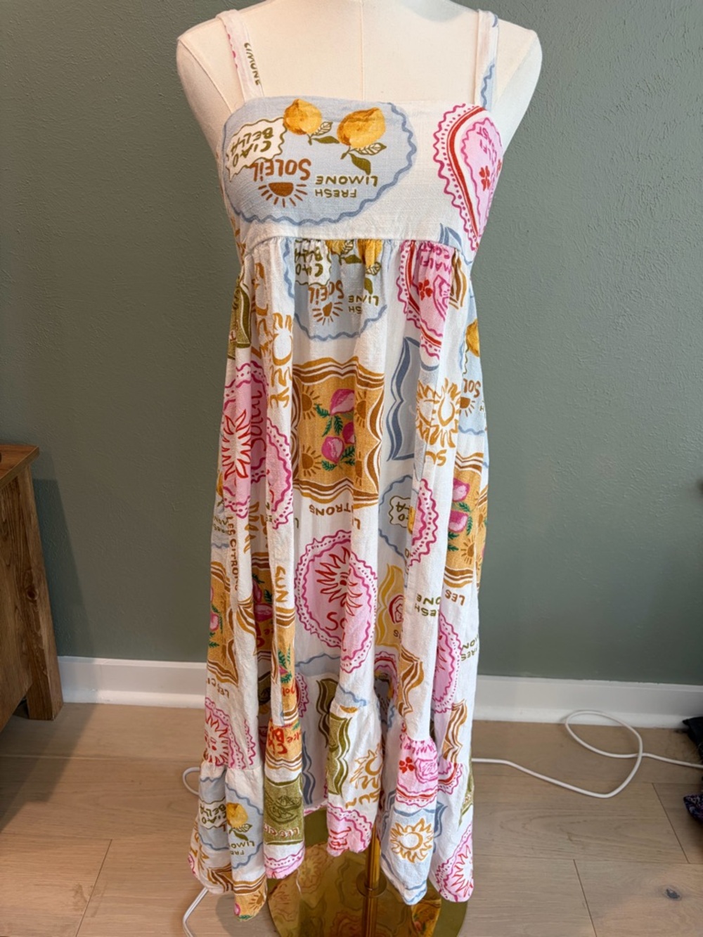 Paper Heart White Sundress with Pink and Yellow Floral Medallion Print size XS
